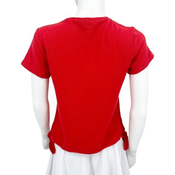 Madewell Womens Small Texture & Thread Modern Side-Tie Top Red - Picture 6 of 9